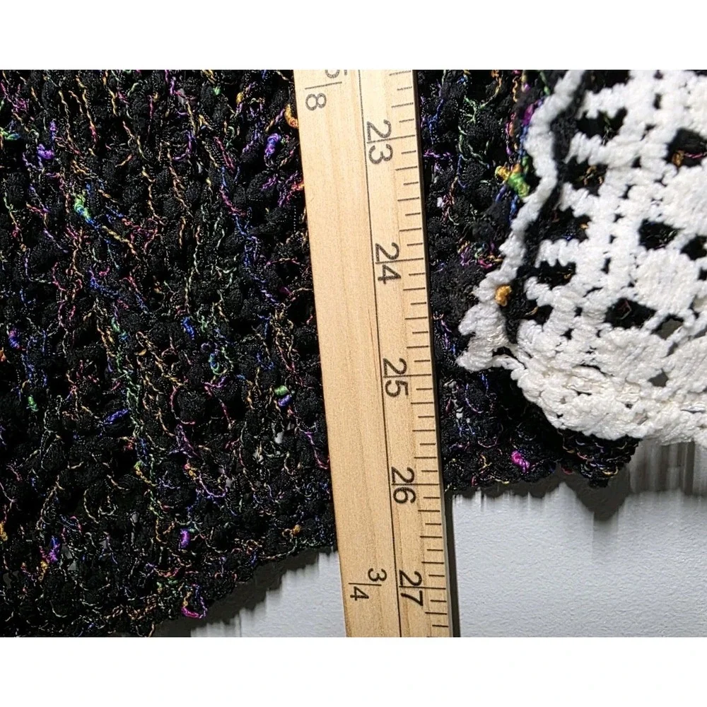 Pol Womens Sweater Ivory Lace And Black Multicolor V Neck